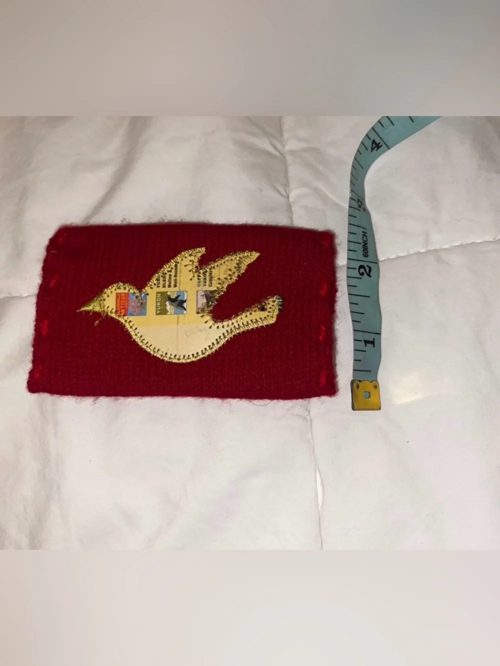 Red Knitted Bird/Dove Appliqué Pouch Wallet